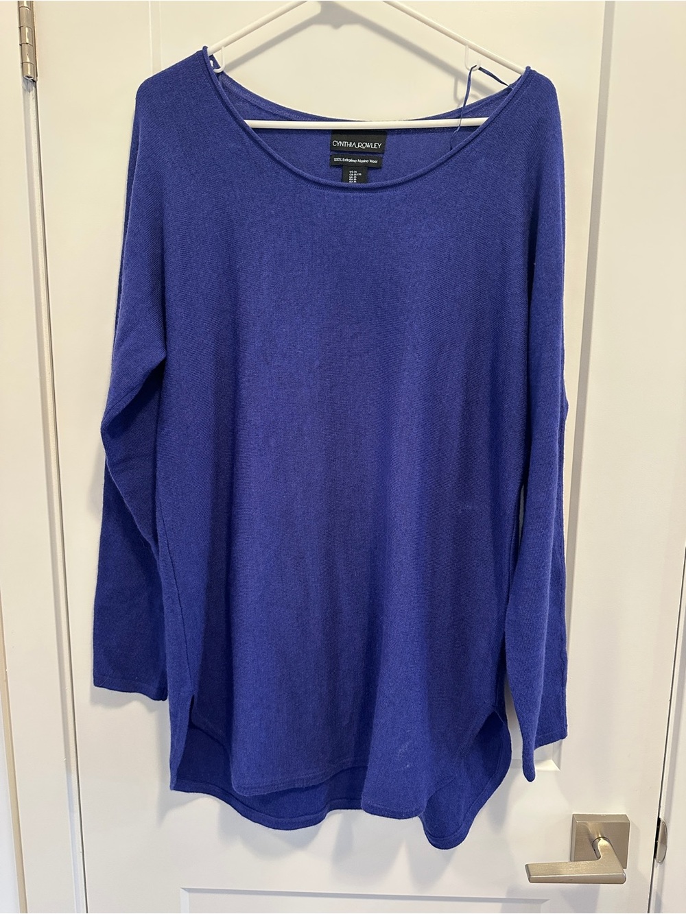 Cynthia Rowley Blue Purple Merino Wool Long Sleeve Lightweight Sweater Size XL